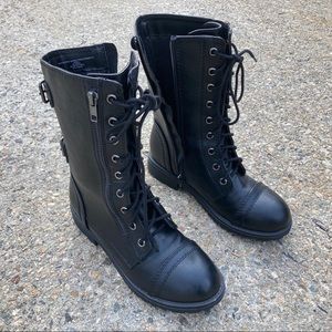 Size 2 girls youth black combat boots lace up
